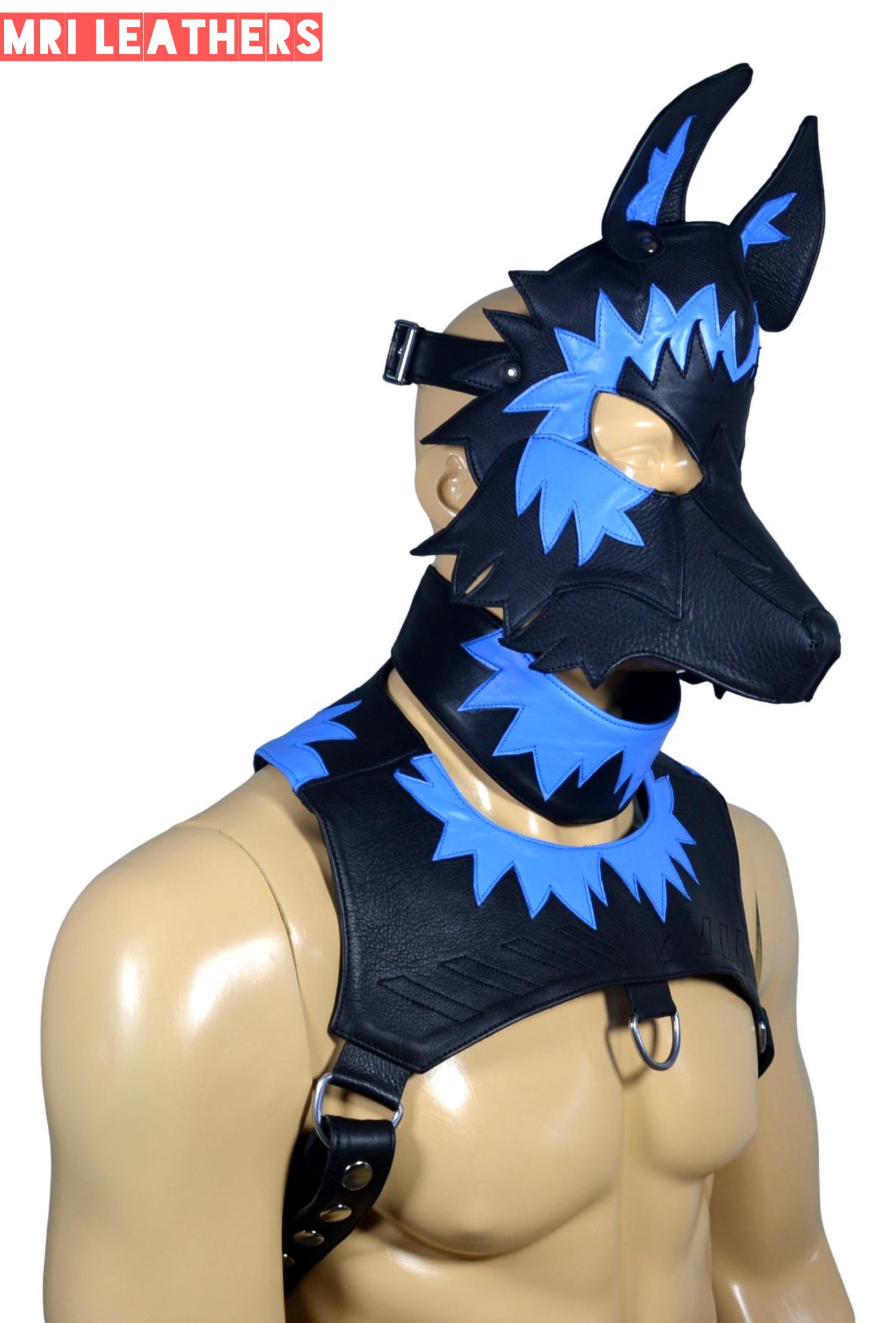 Leather Wolf Mask With Matching Harness - MRI Leathers