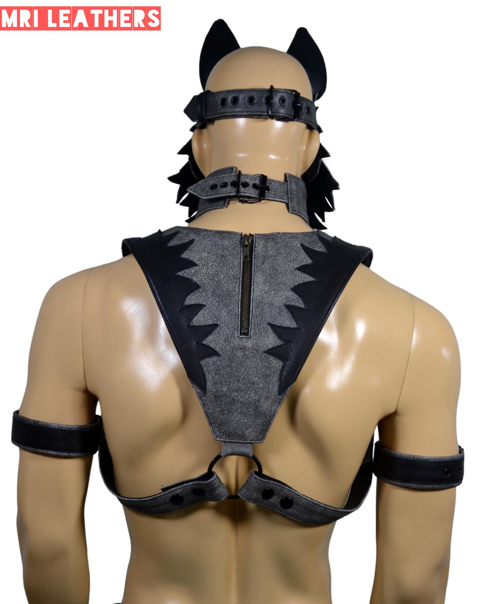 Leather Wolf Mask With Matching Harness - MRI Leathers