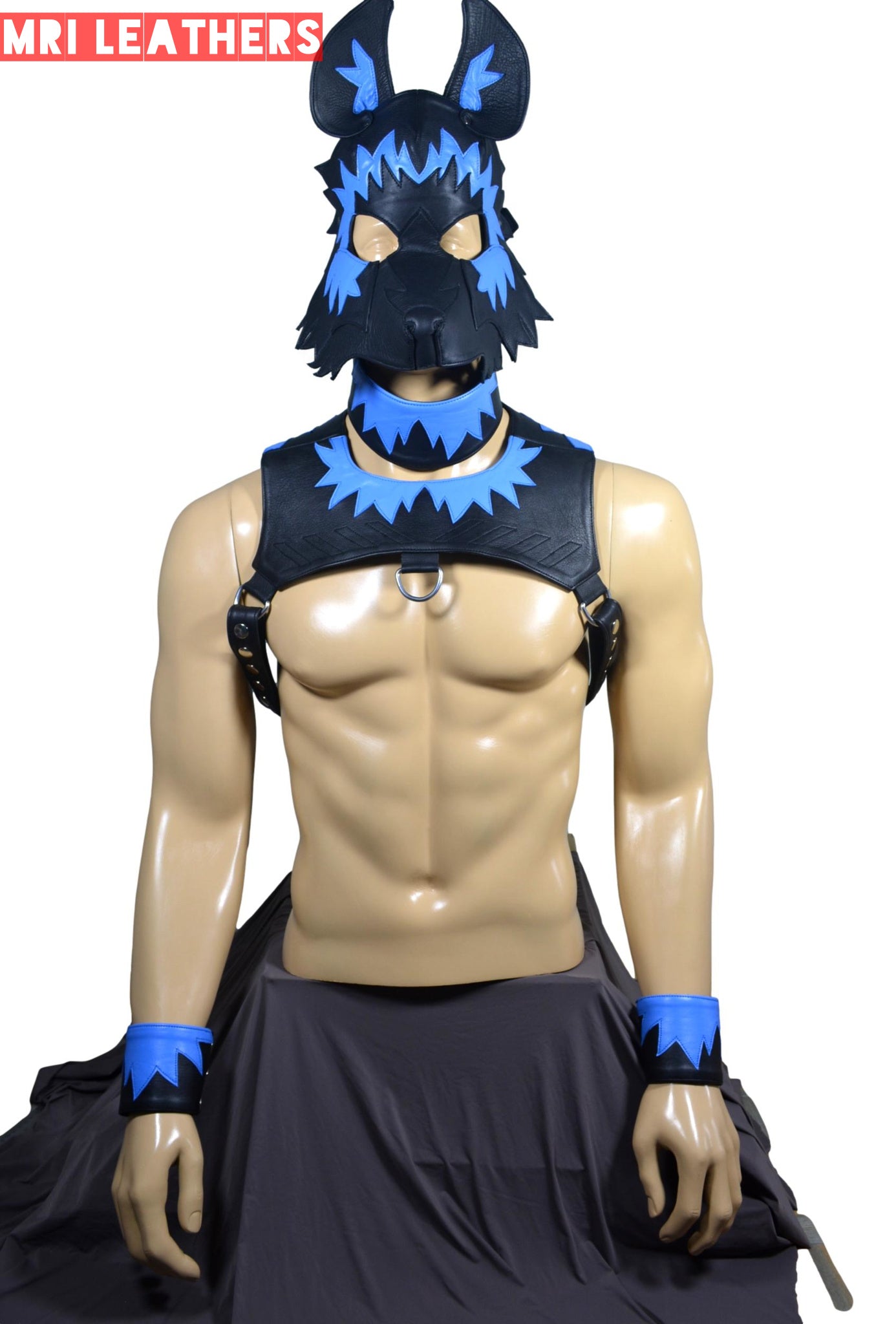 Leather Wolf Mask With Matching Harness - MRI Leathers