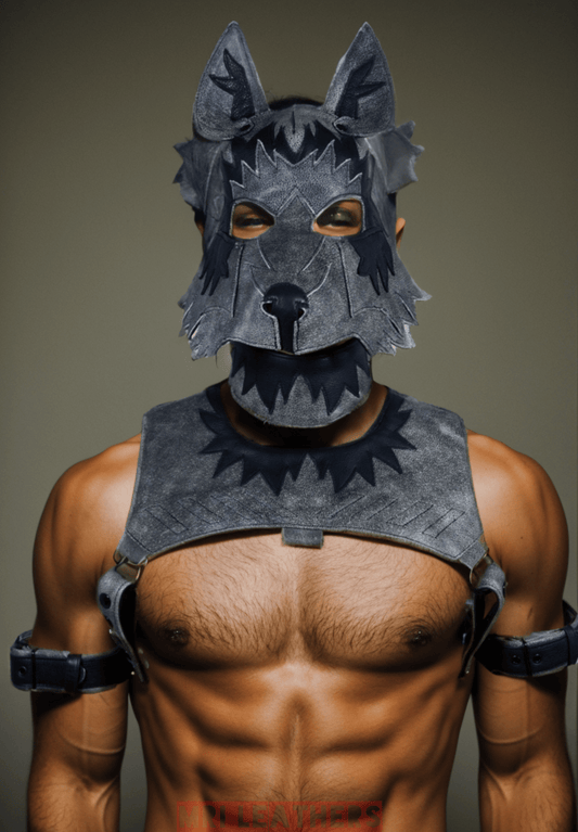 Leather Wolf Mask With Matching Harness - MRI Leathers