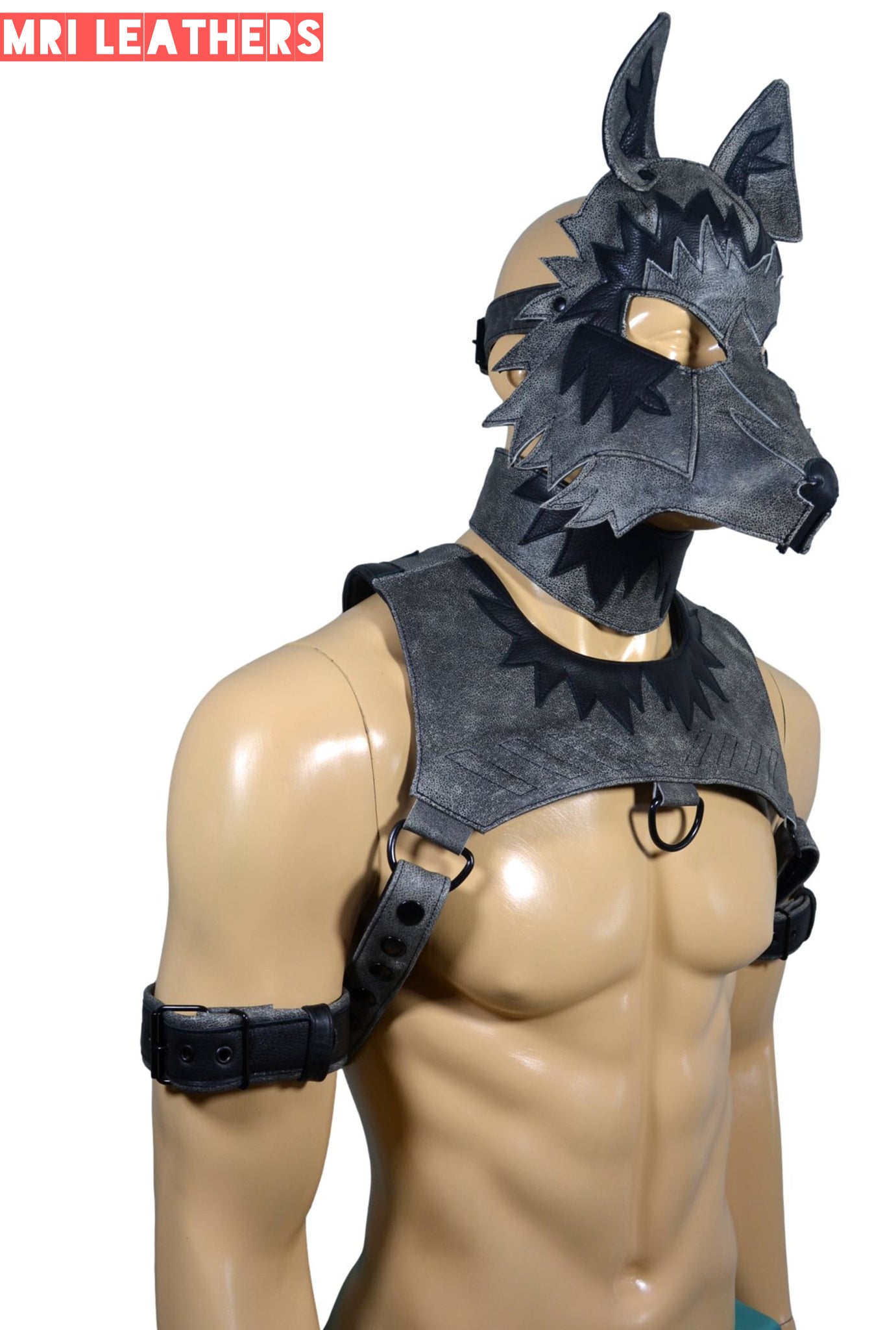 Leather Wolf Mask With Matching Harness - MRI Leathers