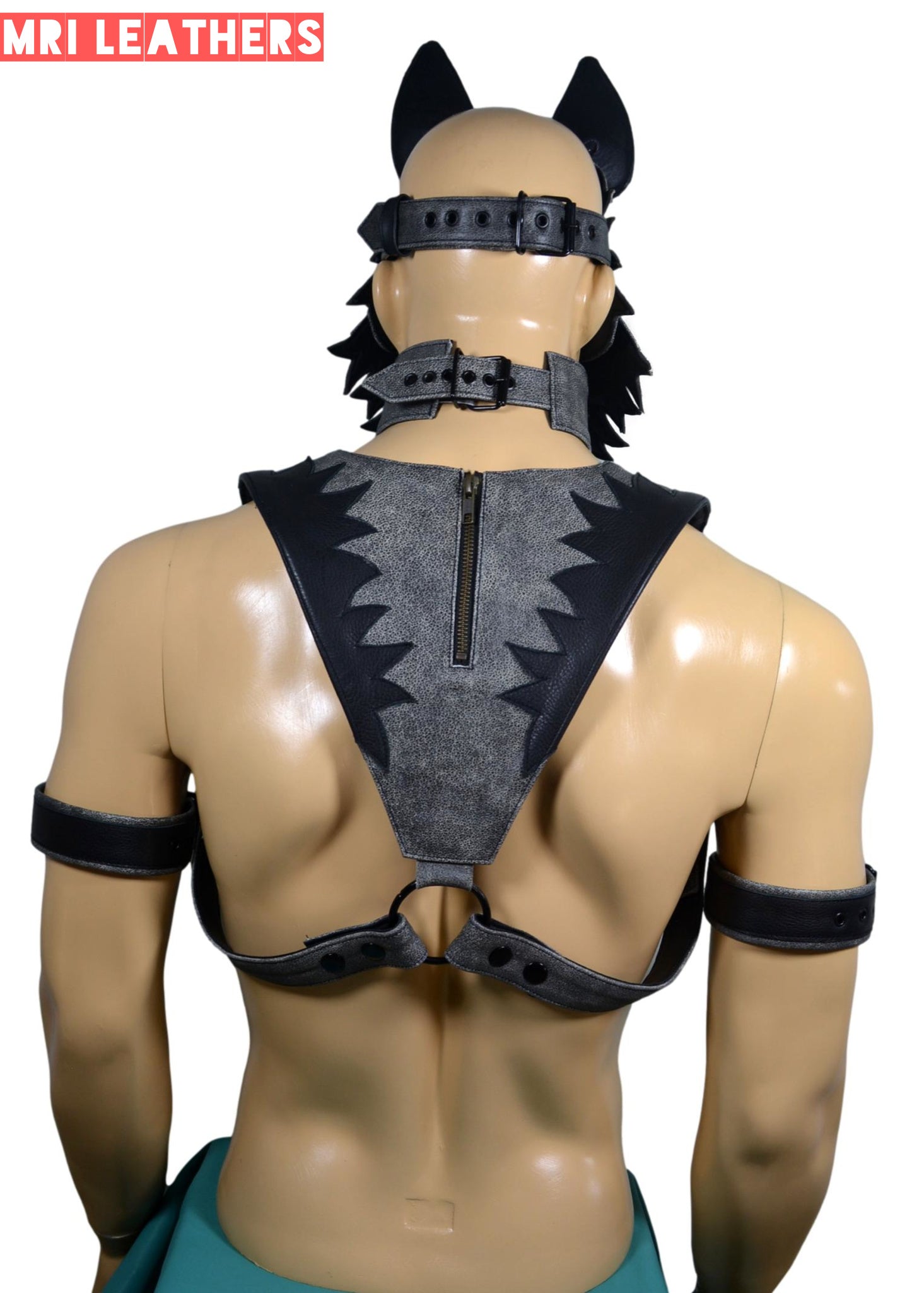Leather Wolf Mask With Matching Harness - MRI Leathers