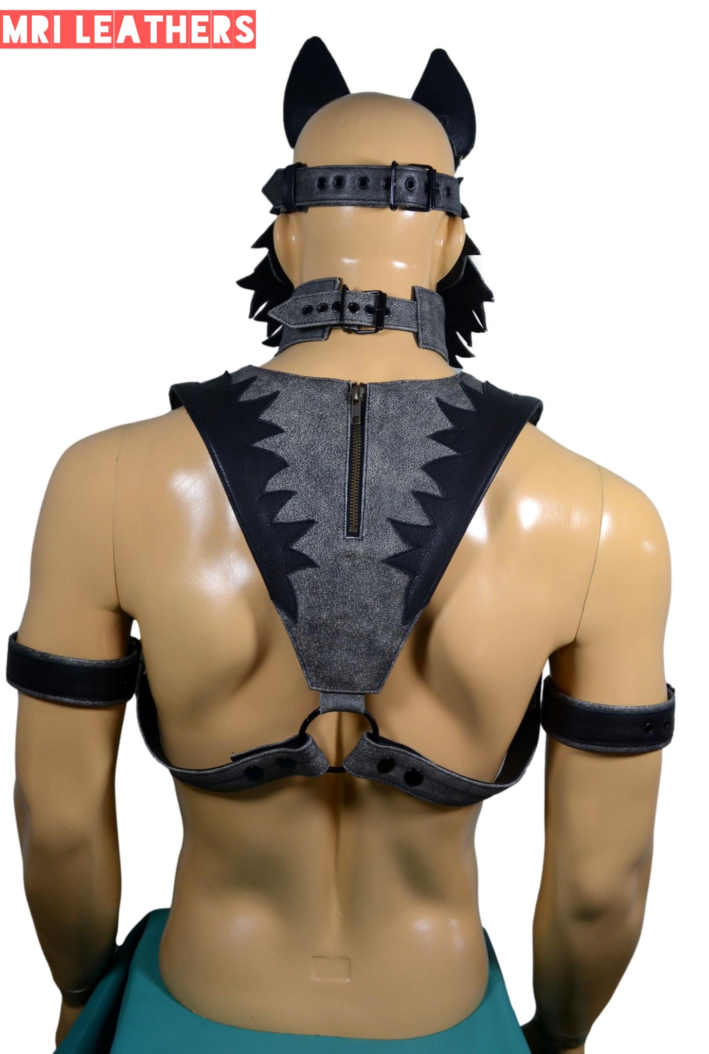 Leather Wolf Mask With Matching Harness - MRI Leathers