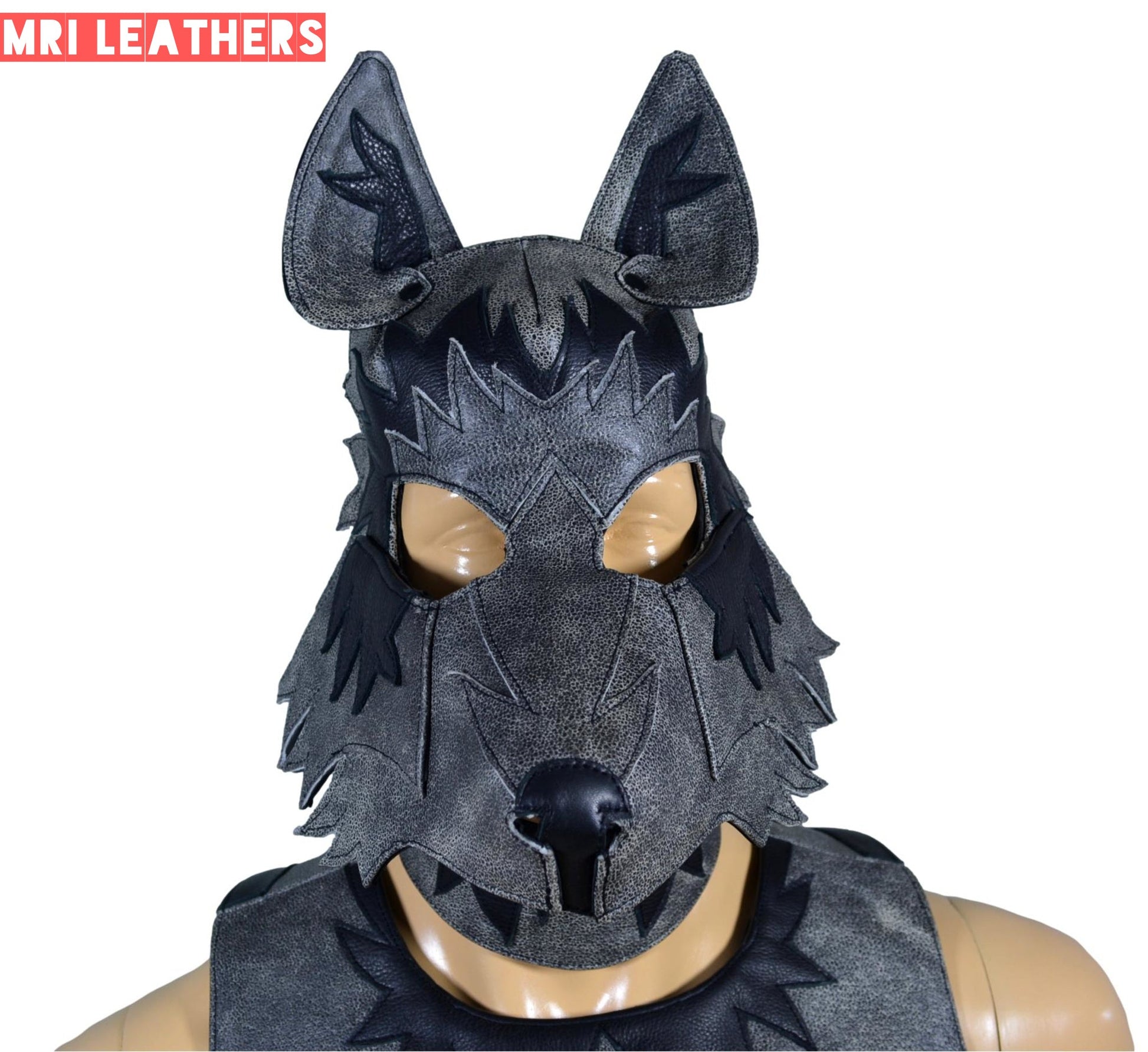 Leather Wolf Mask With Matching Harness - MRI Leathers