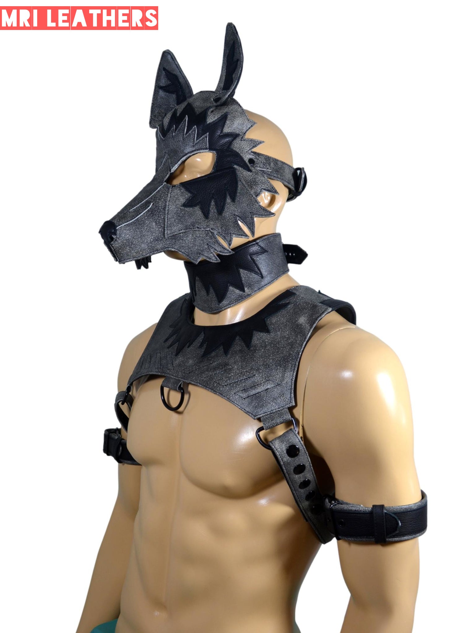 Leather Wolf Mask With Matching Harness - MRI Leathers