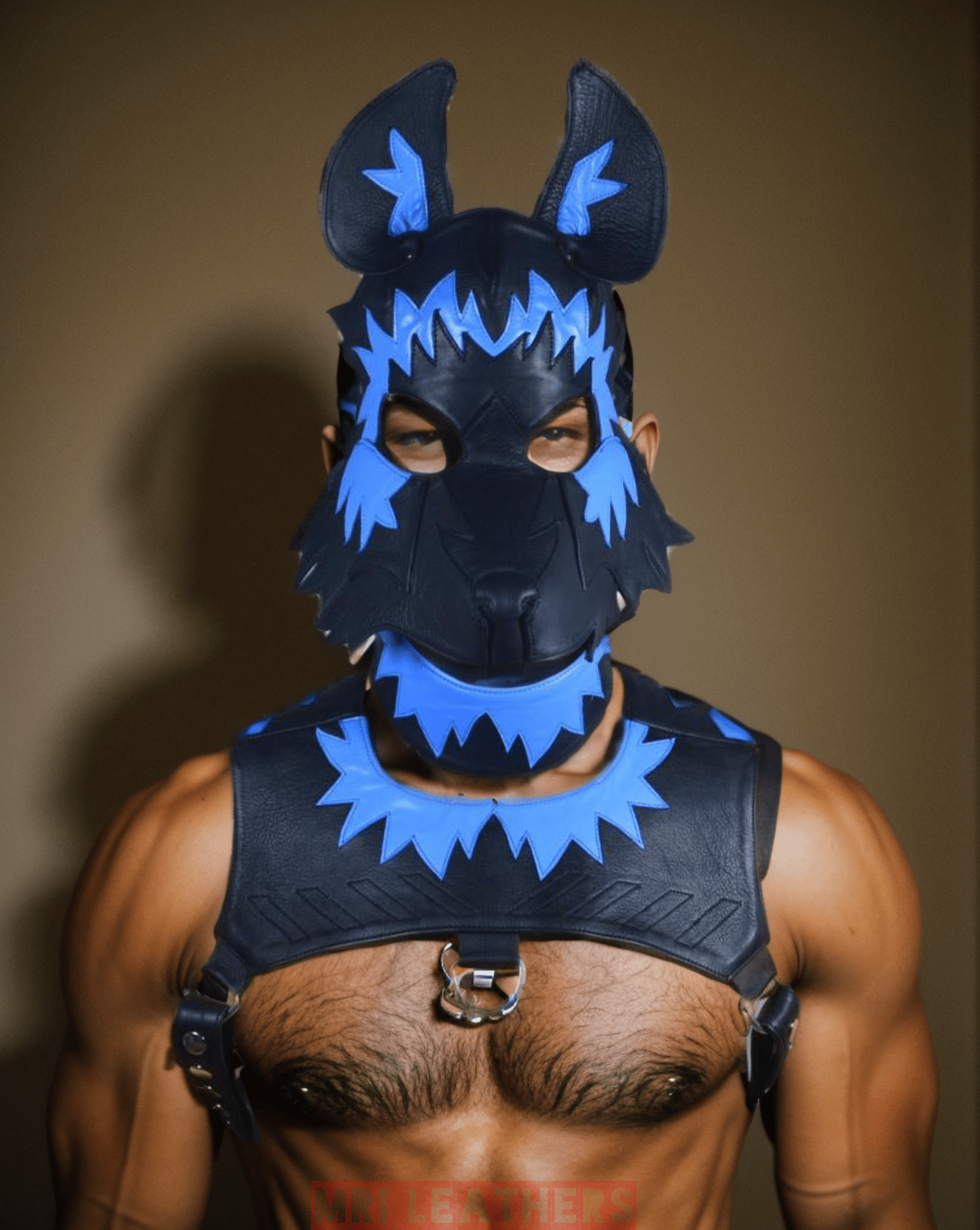 Leather Wolf Mask With Matching Harness - MRI Leathers