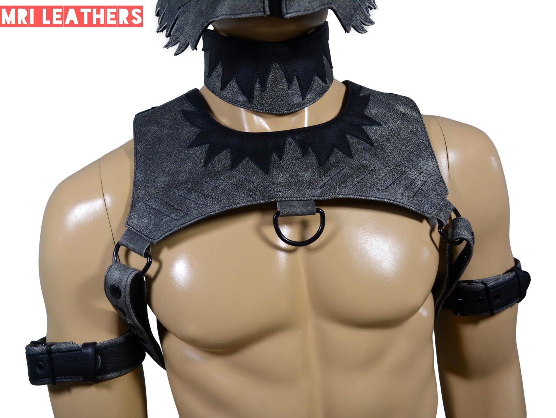 Leather Wolf Mask With Matching Harness - MRI Leathers