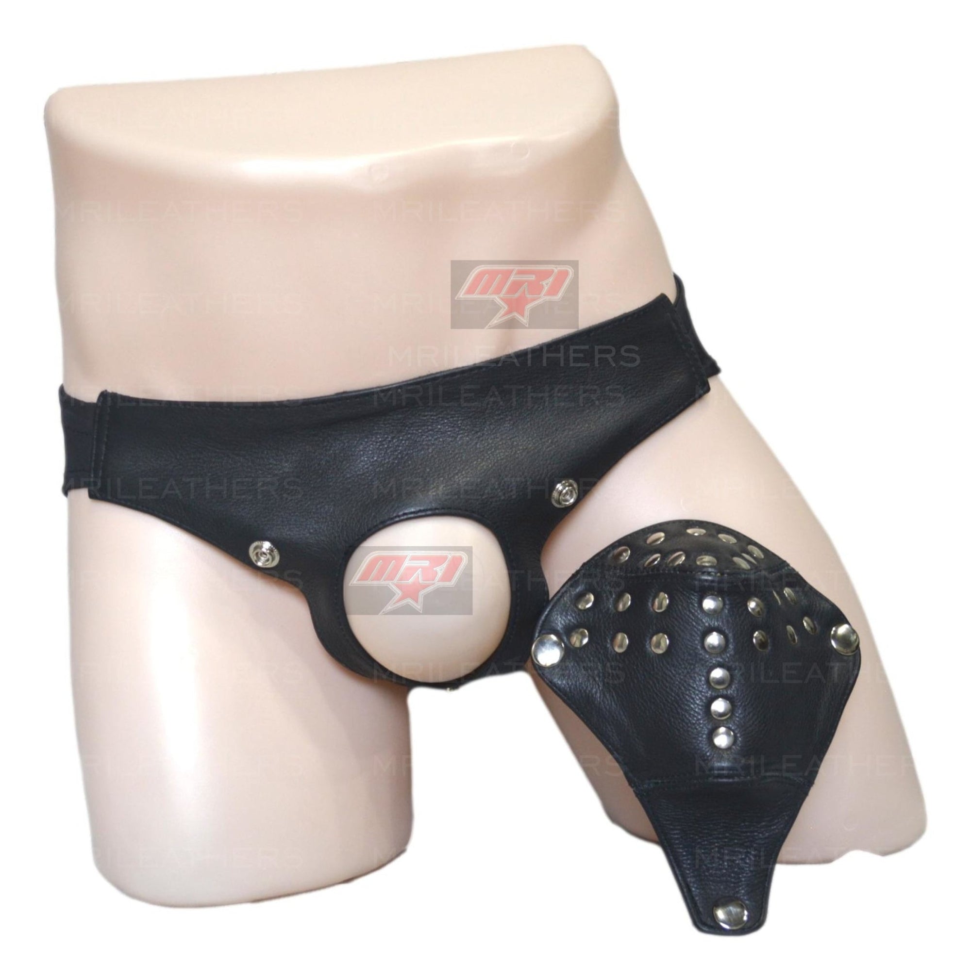 Men Leather Jockstrap -jock -thong removable pouch, lined with soft