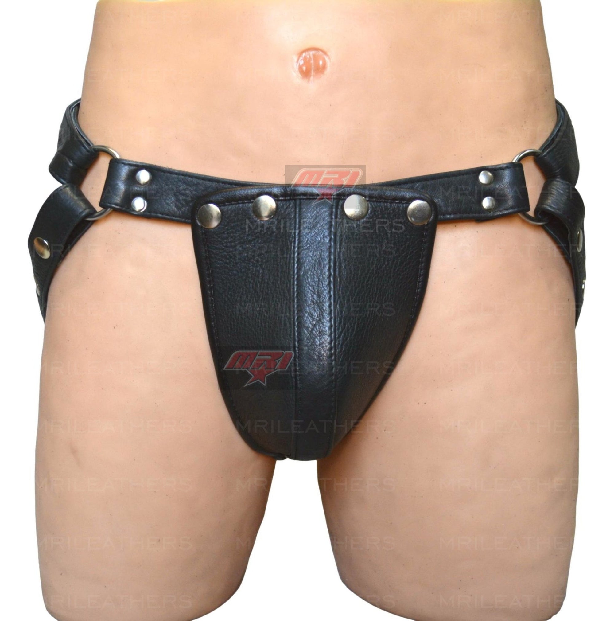 Men Leather Jockstrap -jock -thong removable pouch, lined with soft leather  stud spike $81.90