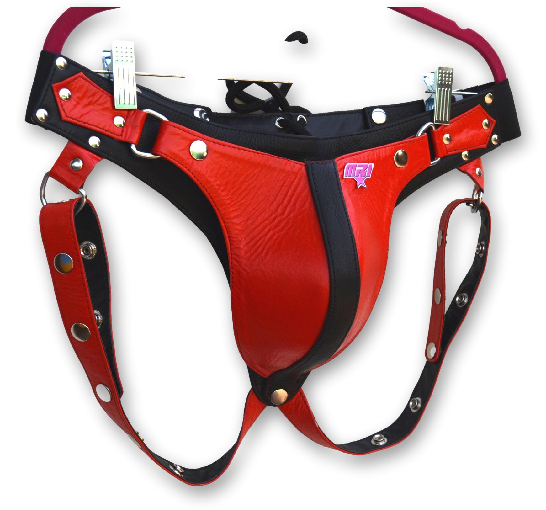 Men Leather Red Jock Strap Men's Posing Pouch Thong JockStrap - MRI Leathers