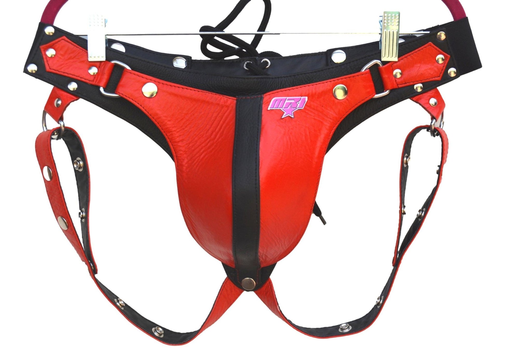 Men Leather Red Jock Strap Men's Posing Pouch Thong JockStrap - MRI Leathers