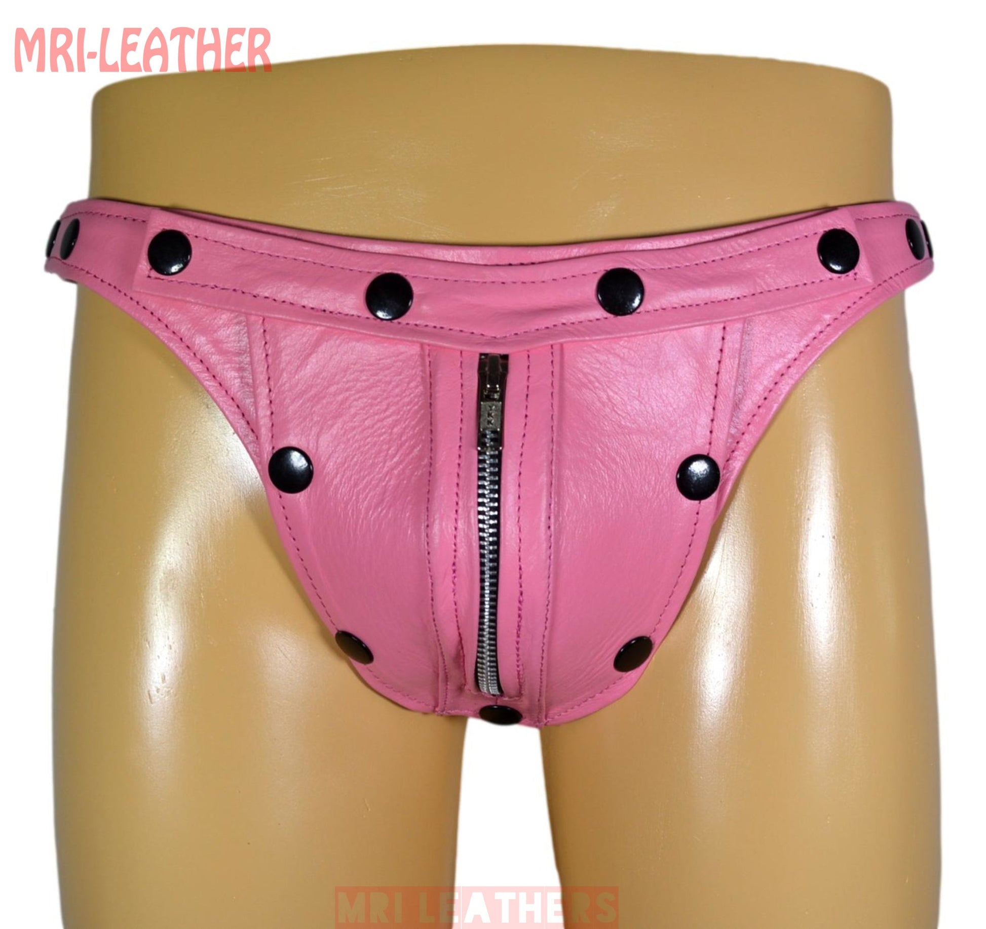 Men Leather Thong adjustable remove able pouch Tow tone leather with zipper - MRI Leathers