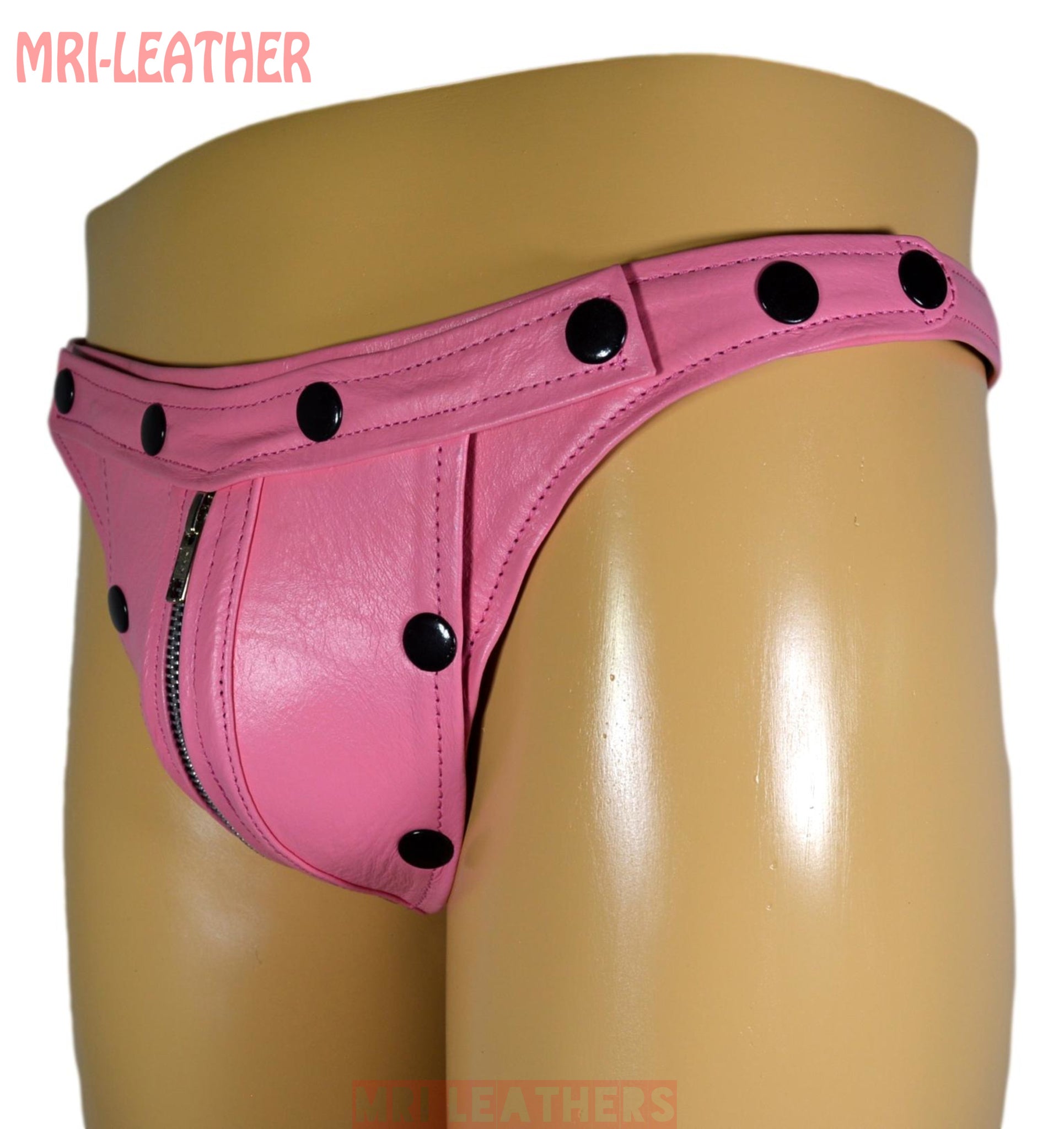 Men Leather Thong adjustable remove able pouch Tow tone leather with zipper - MRI Leathers