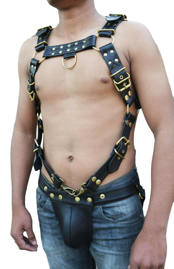 Men's Bulldog Chest Harness,HEAVY DUTY Green Black leather,fetish play bdsm