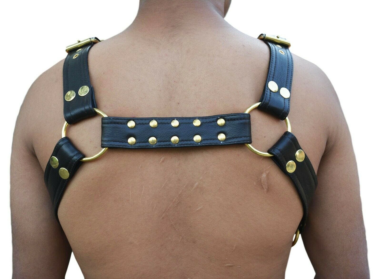 MRI Leather Men's Bulldog Chest Harness | Brown & Black Adjustable Straps | S-XXL