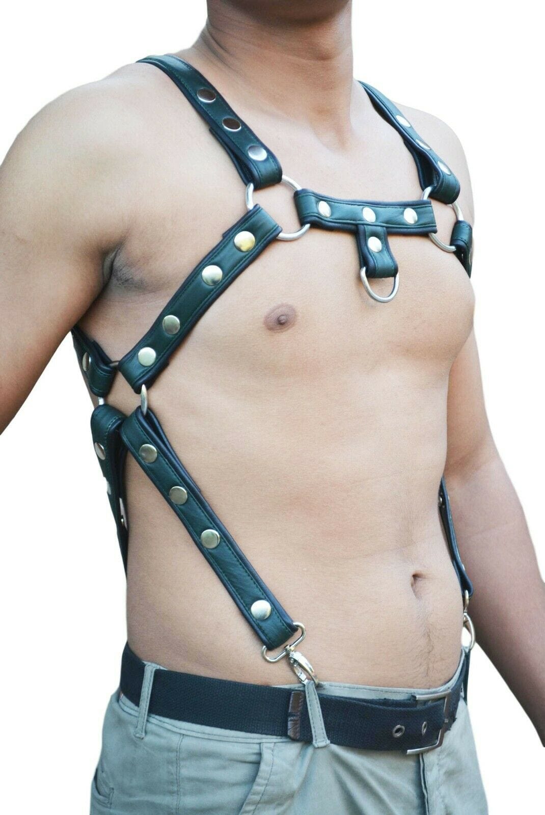 green leather harness