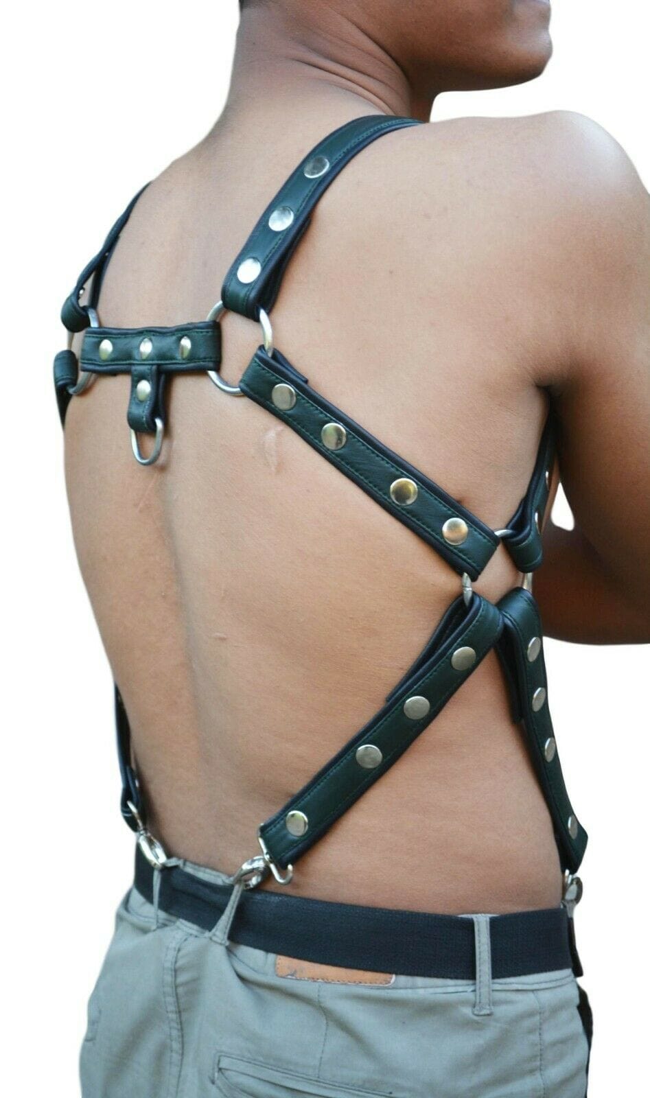 Mens Harness With Buckles Black Leather Male Clothing Bondage