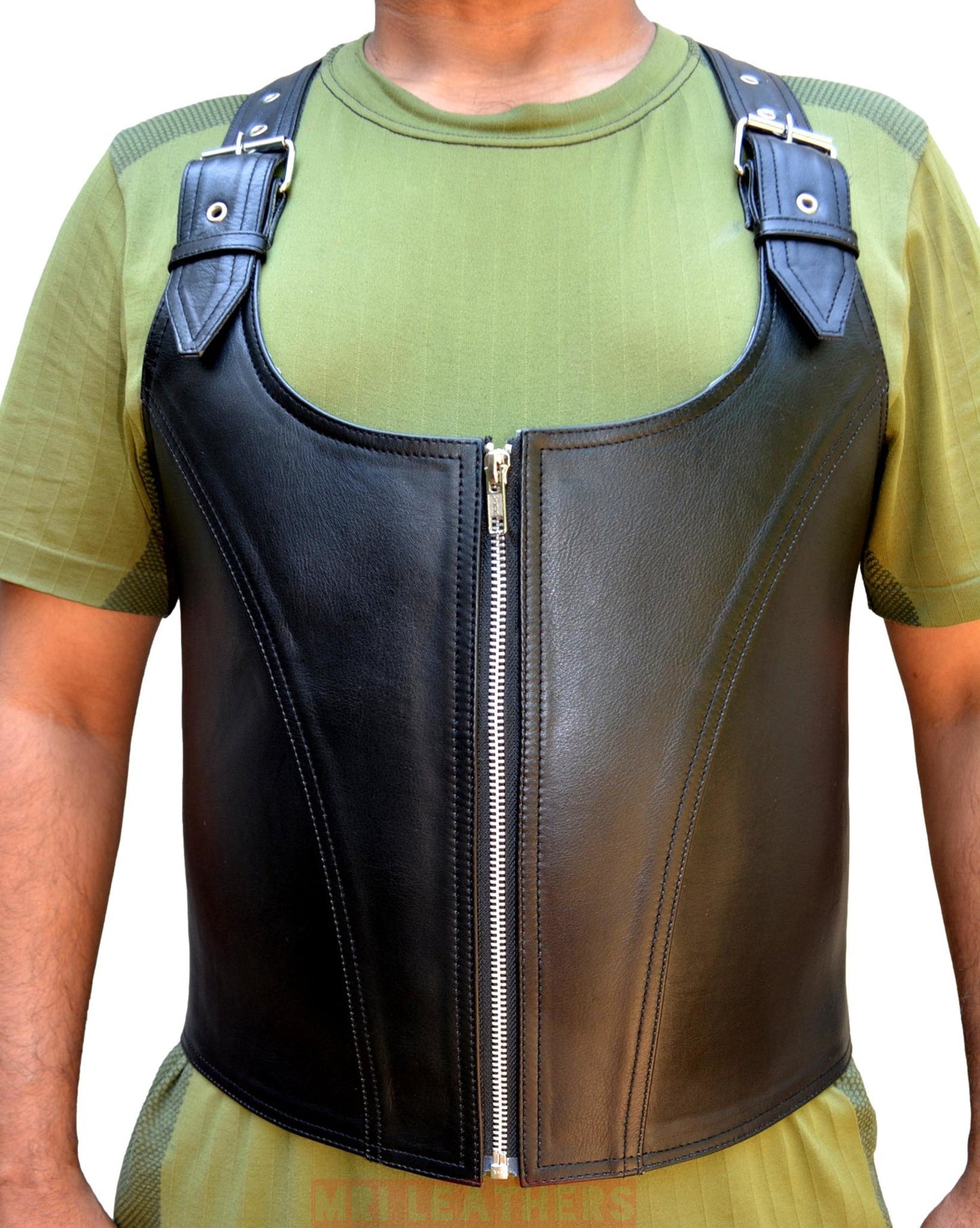 Mens Leather Biker Vest Genuine Cow Leather Steampunk Vest LGBTQ Pride Walk Vest Black Leather Motorcycle Vest Gothic Vest Motorbike Vest - MRI Leathers