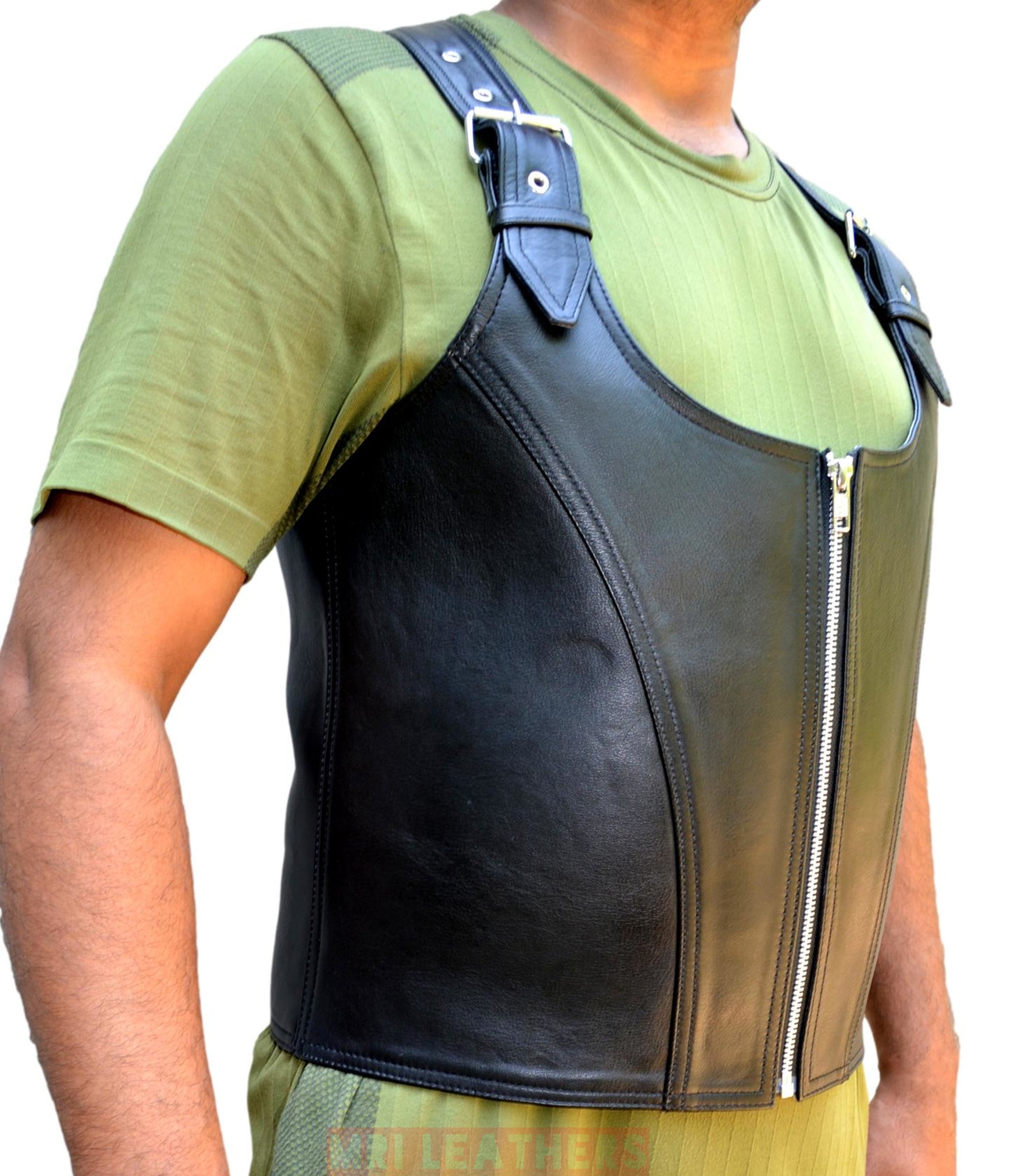 Mens Leather Biker Vest Genuine Cow Leather Steampunk Vest LGBTQ Pride Walk Vest Black Leather Motorcycle Vest Gothic Vest Motorbike Vest - MRI Leathers
