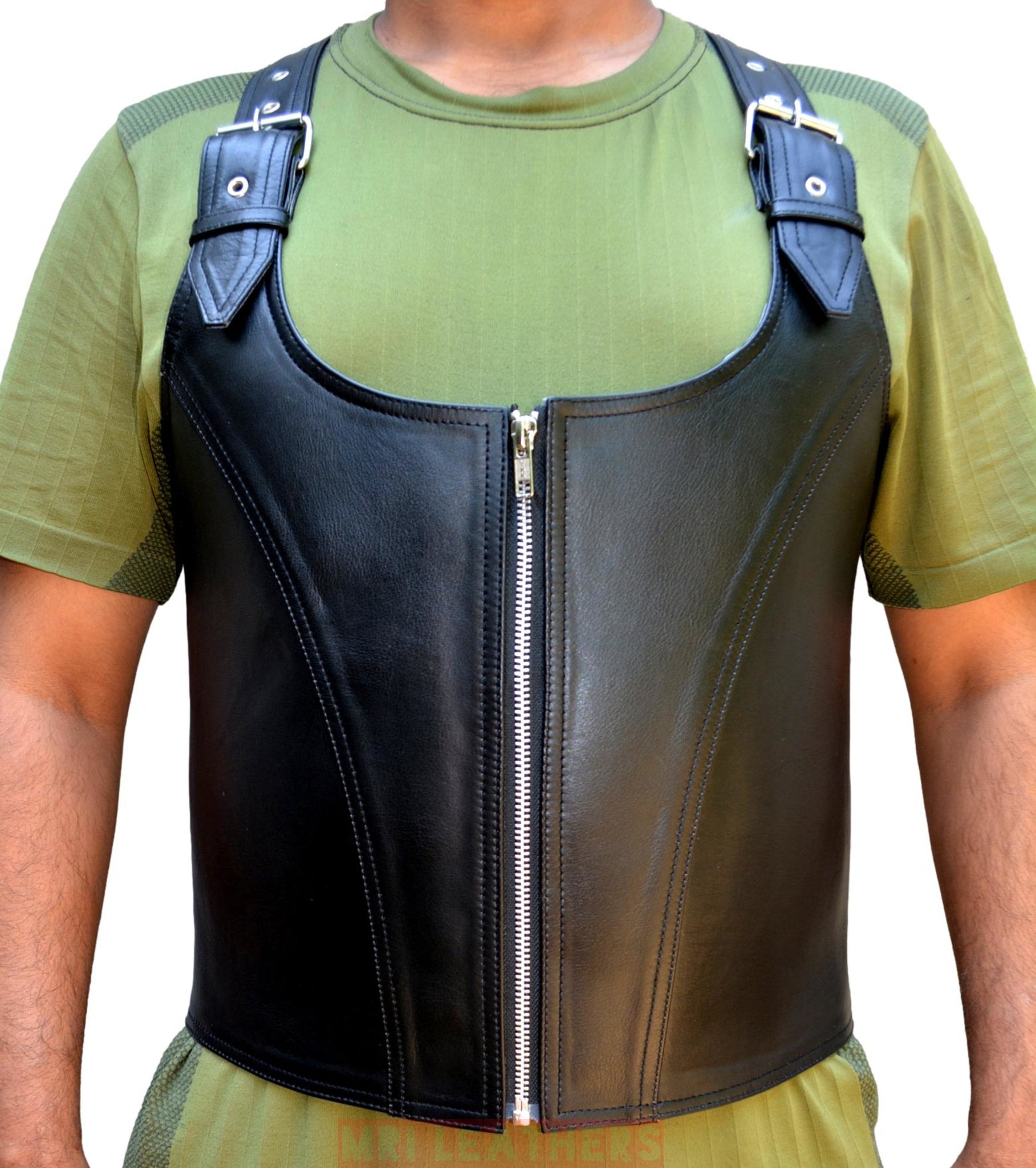 Mens Leather Biker Vest Genuine Cow Leather Steampunk Vest LGBTQ Pride Walk Vest Black Leather Motorcycle Vest Gothic Vest Motorbike Vest - MRI Leathers