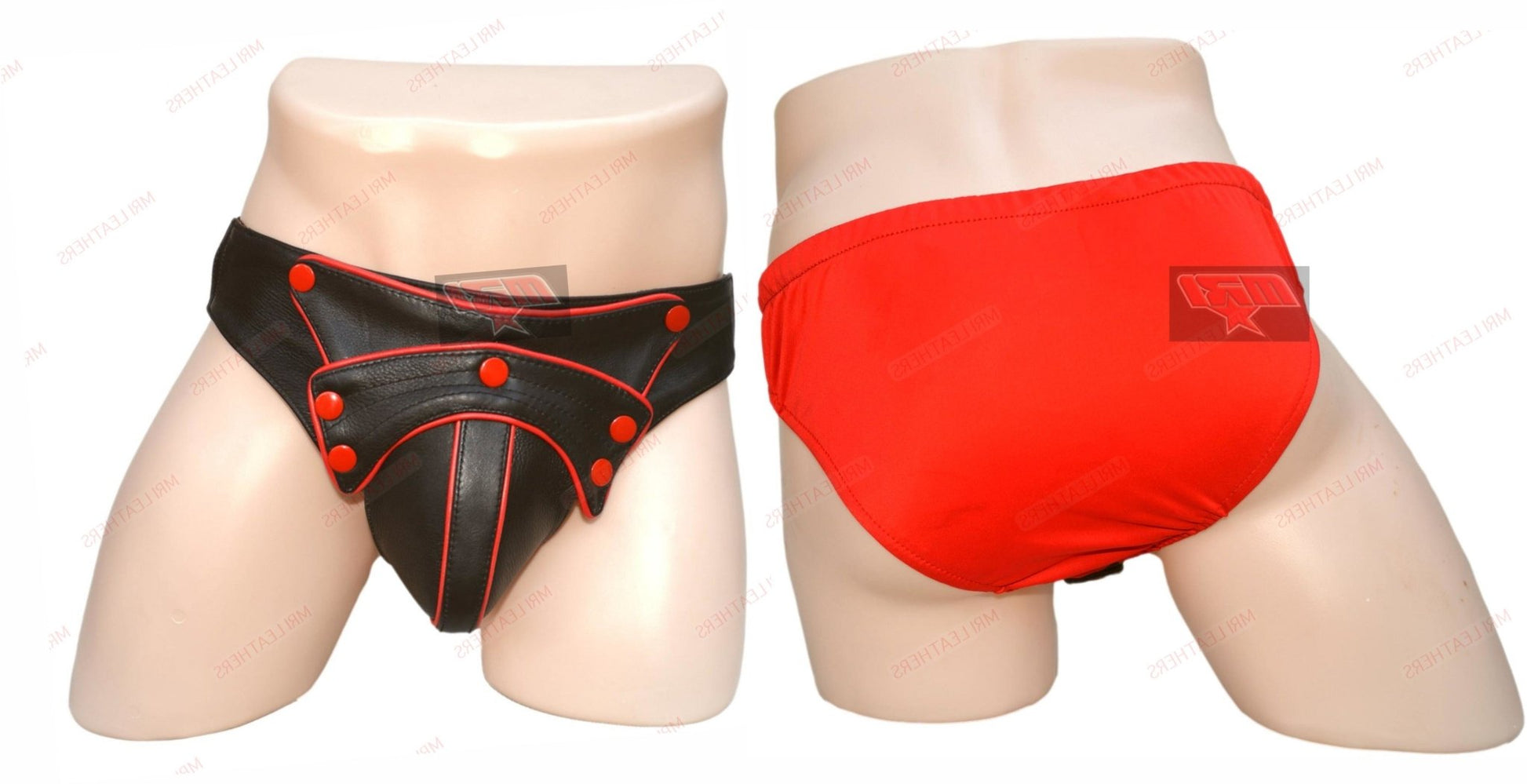 Men's Leather G-string Underwear Thong Briefs Detachable Pouch Plus Size - MRI Leathers