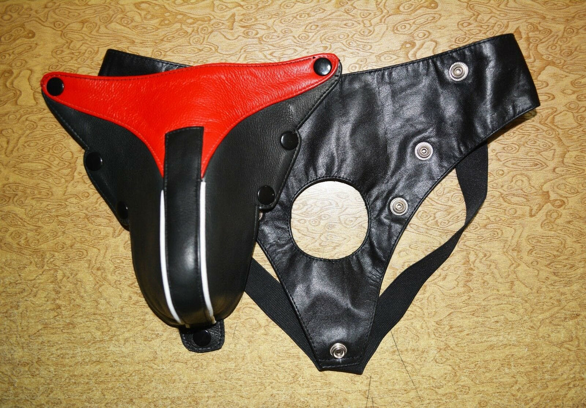 Mens Underwear Leather-Like Cod Piece Thong Jock Red, Black, All Sizes ...