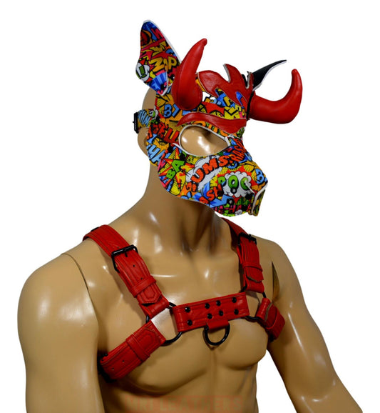 Puppy Play Dog Hood Mask Leather Men Chest Harness Strap - MRI Leathers