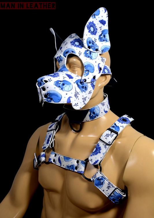 Puppy Play Dog Hood Mask Leather Men Chest Harness Strap Neck Collar - MRI Leathers