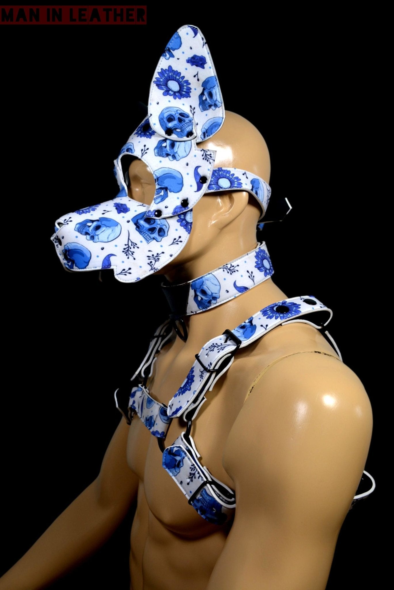 Puppy Play Dog Hood Mask Leather Men Chest Harness Strap Neck Collar - MRI Leathers