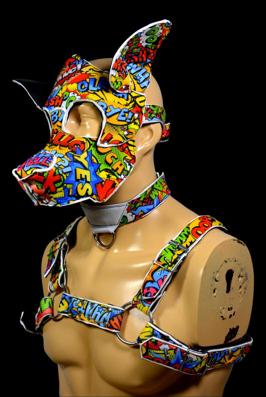 Puppy Play Dog Hood Mask Leather Men Chest Harness Strap Neck Collar - MRI Leathers