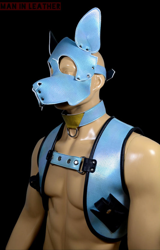 Puppy Play Dog Hood Mask Leather Men Chest Harness Strap Neck Collar - MRI Leathers