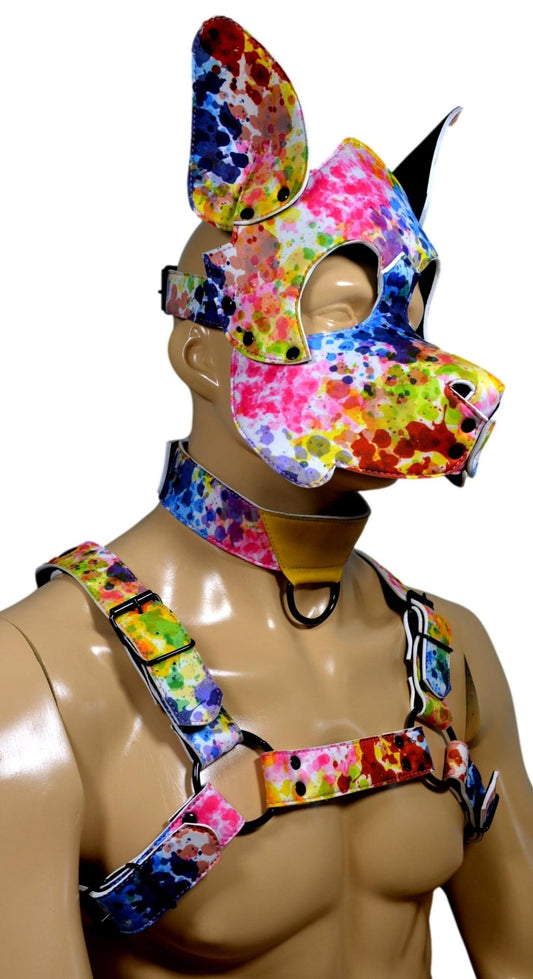 Puppy Play Dog Hood Mask Leather Men Chest Harness Strap Neck Collar - MRI Leathers