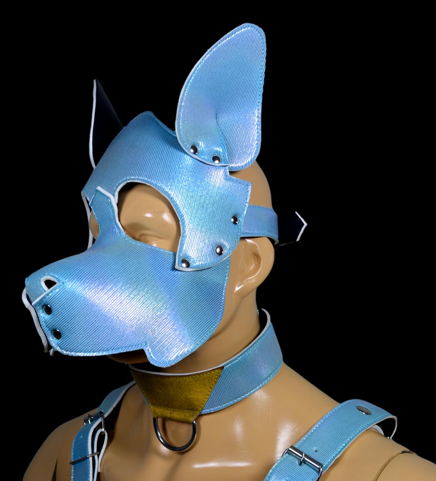 Puppy Play Dog Hood Mask Leather Men Chest Harness Strap Neck Collar - MRI Leathers