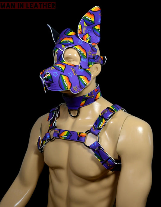 Puppy Play Dog Hood Mask Leather Men Chest Harness Strap Neck Collar - MRI Leathers