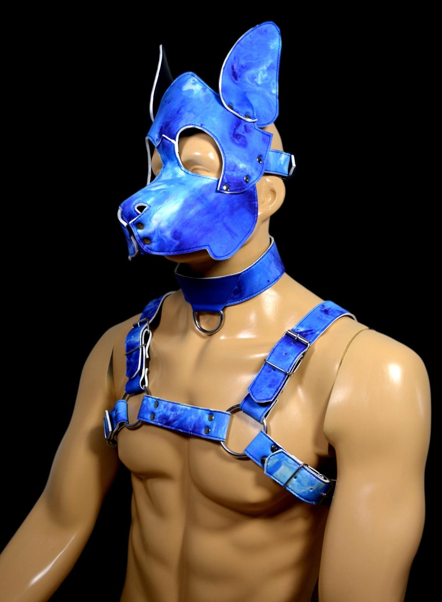 Puppy Play Dog Hood Mask Leather Men Chest Harness Strap Neck Collar - MRI Leathers