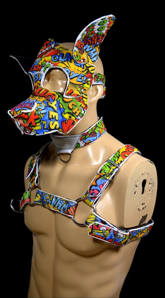 Puppy Play Dog Hood Mask Leather Men Chest Harness Strap Neck Collar - MRI Leathers