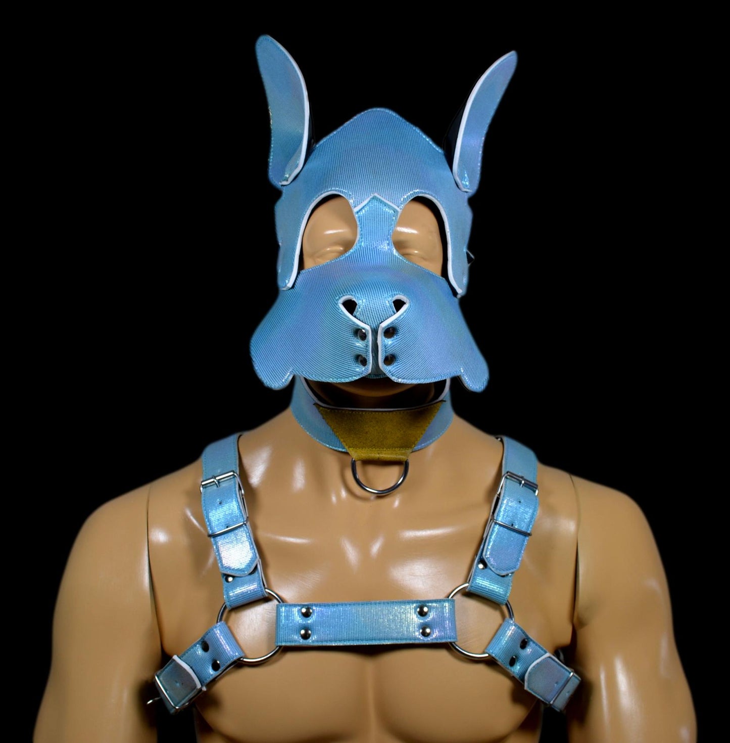 Puppy Play Dog Hood Mask Leather Men Chest Harness Strap Neck Collar - MRI Leathers