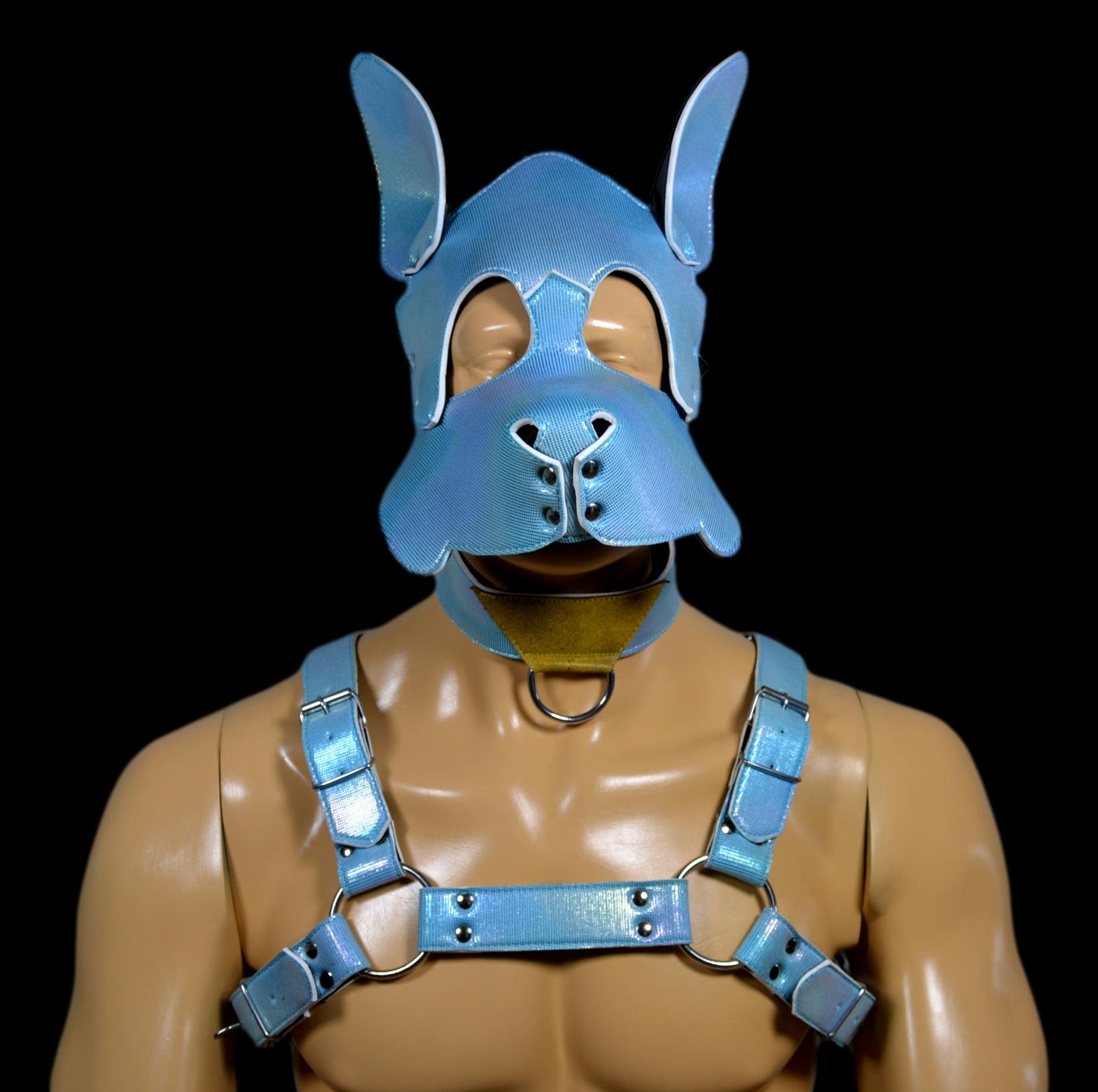 Puppy Play Dog Hood Mask Leather Men Chest Harness Strap Neck Collar - MRI Leathers