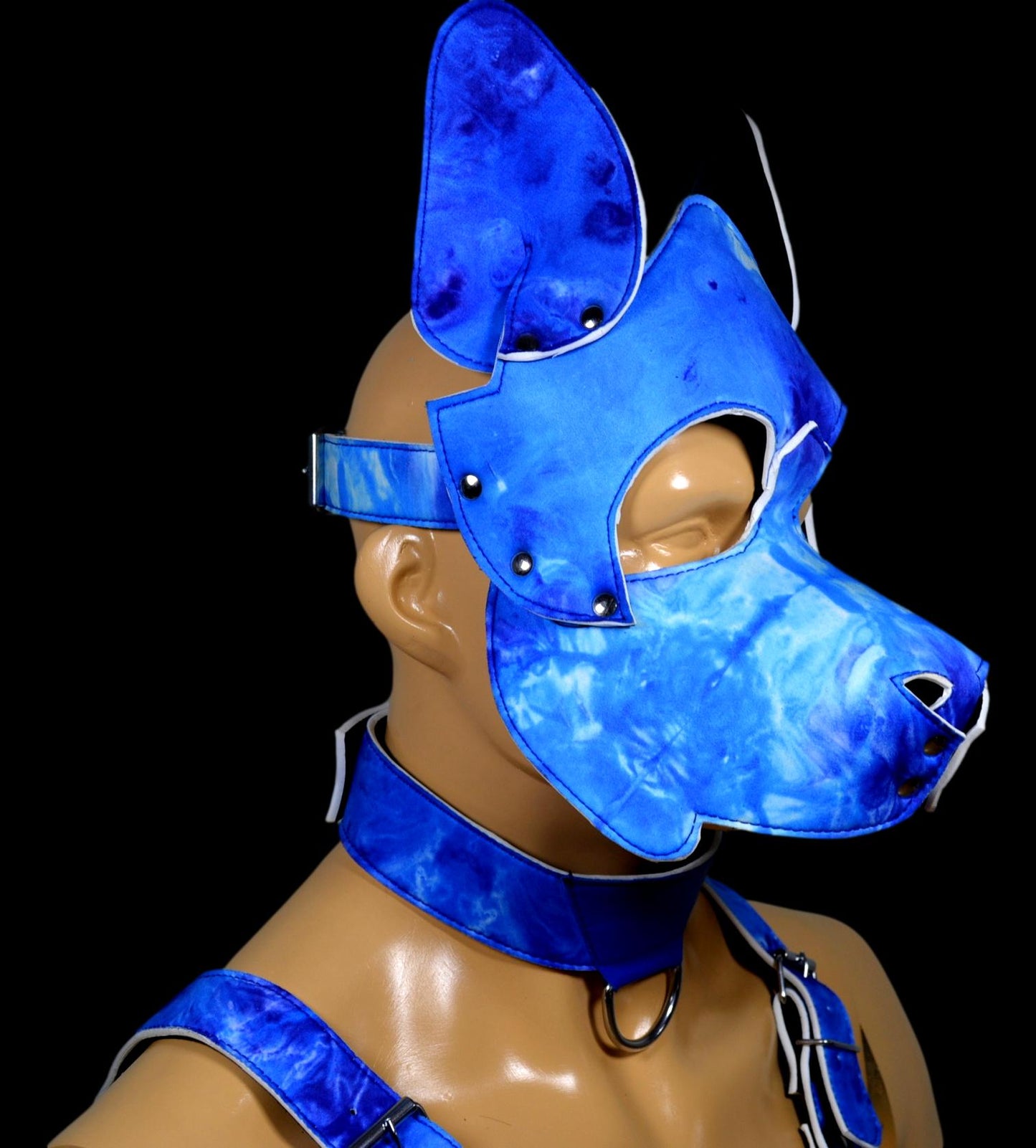 Puppy Play Dog Hood Mask Leather Men Chest Harness Strap Neck Collar - MRI Leathers