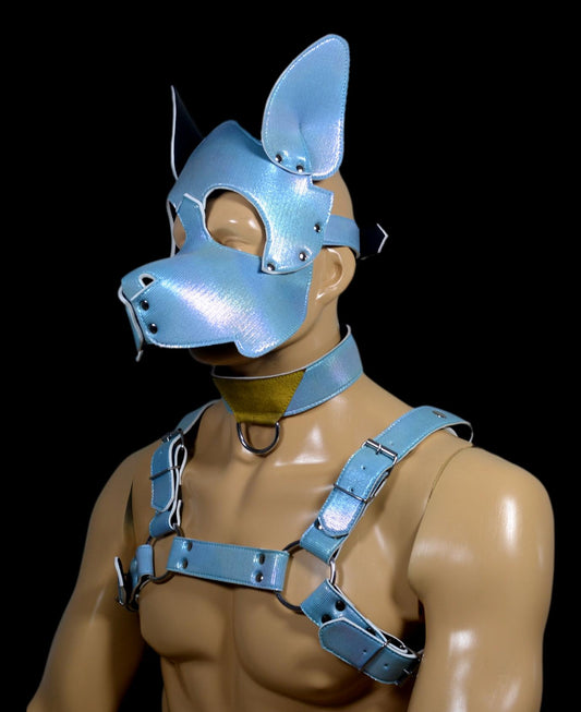 Puppy Play Dog Hood Mask Leather Men Chest Harness Strap Neck Collar - MRI Leathers