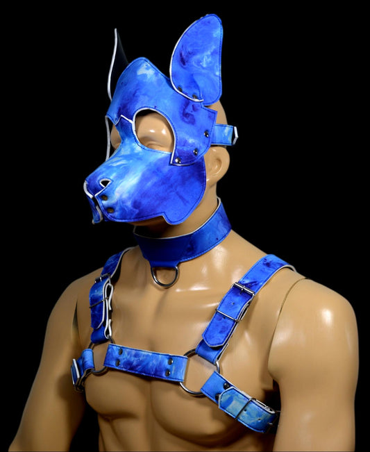 Puppy Play Dog Hood Mask Leather Men Chest Harness Strap Neck Collar - MRI Leathers