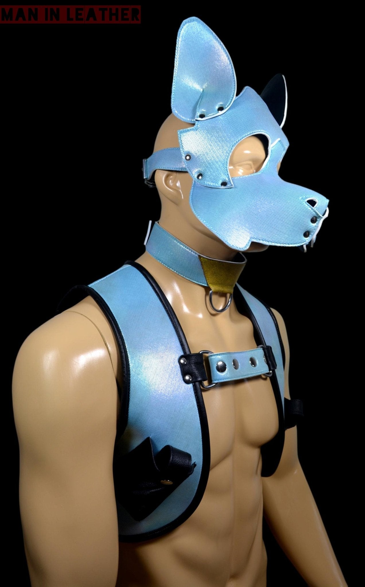 Puppy Play Dog Hood Mask Leather Men Chest Harness Strap Neck Collar - MRI Leathers