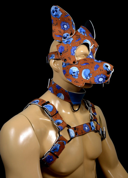 Puppy Play Dog Hood Mask Leather Men Chest Harness Strap Neck Collar - MRI Leathers