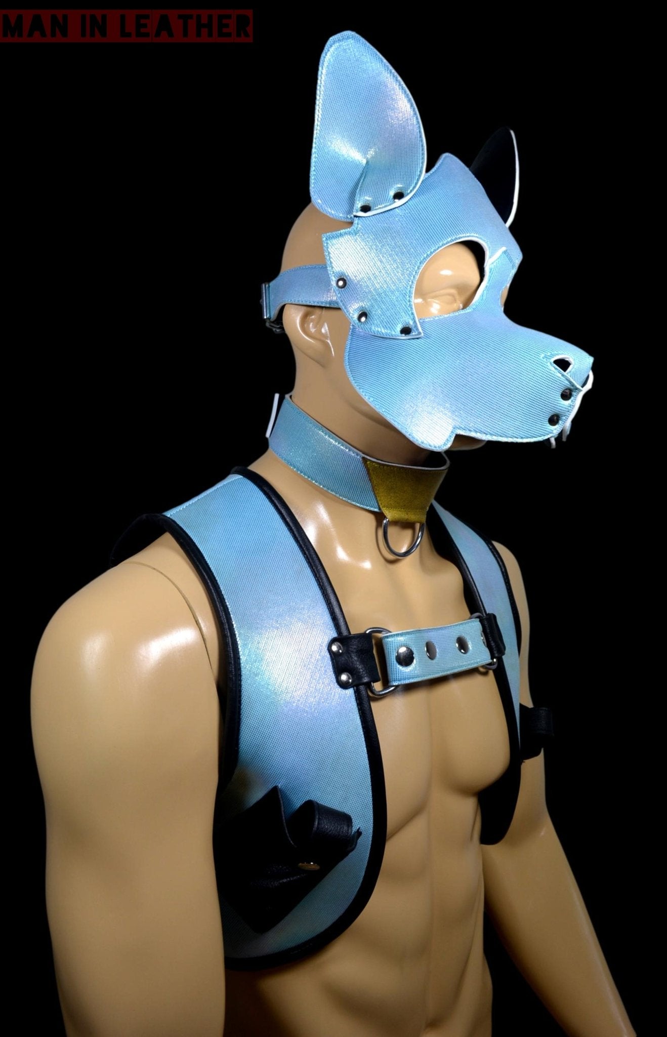 Puppy Play Dog Hood Mask Leather Men Chest Harness Strap Neck Collar - MRI Leathers
