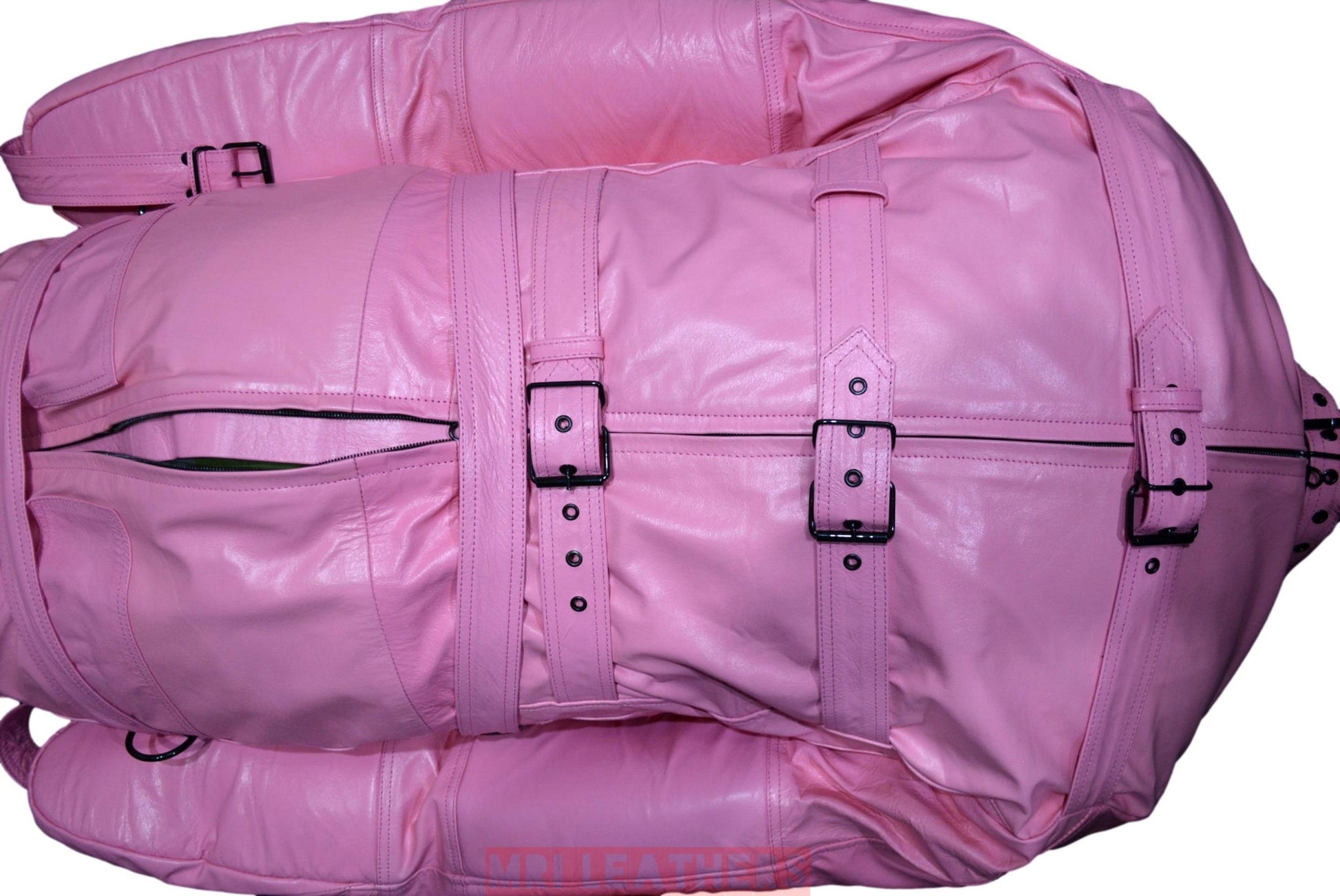 Real Pink Cow leather Sleep Sack Bondage Body Bag Bdsm Mummy Seductive Restricted Bondage Bag BDSM With Hood Heavy Duty belts Serious Bondage - MRI Leathers