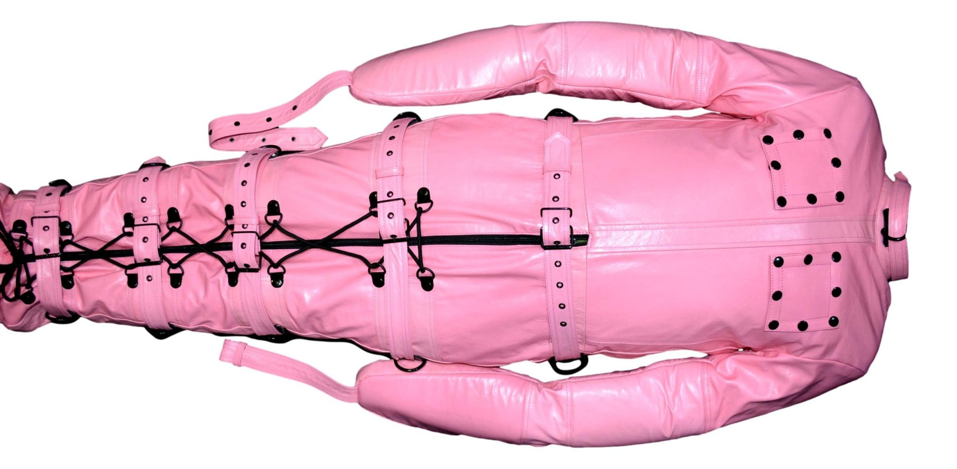Real Pink Cow leather Sleep Sack Bondage Body Bag Bdsm Mummy Seductive Restricted Bondage Bag BDSM With Hood Heavy Duty belts Serious Bondage - MRI Leathers
