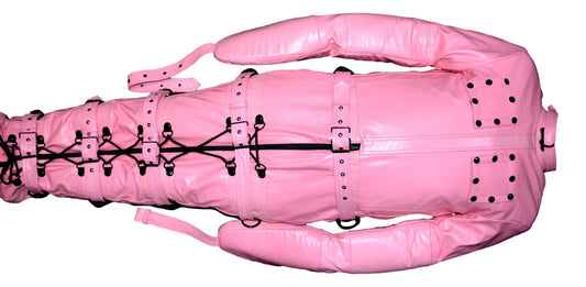 Real Pink Cow leather Sleep Sack Bondage Body Bag Bdsm Mummy Seductive Restricted Bondage Bag BDSM With Hood Heavy Duty belts Serious Bondage - MRI Leathers