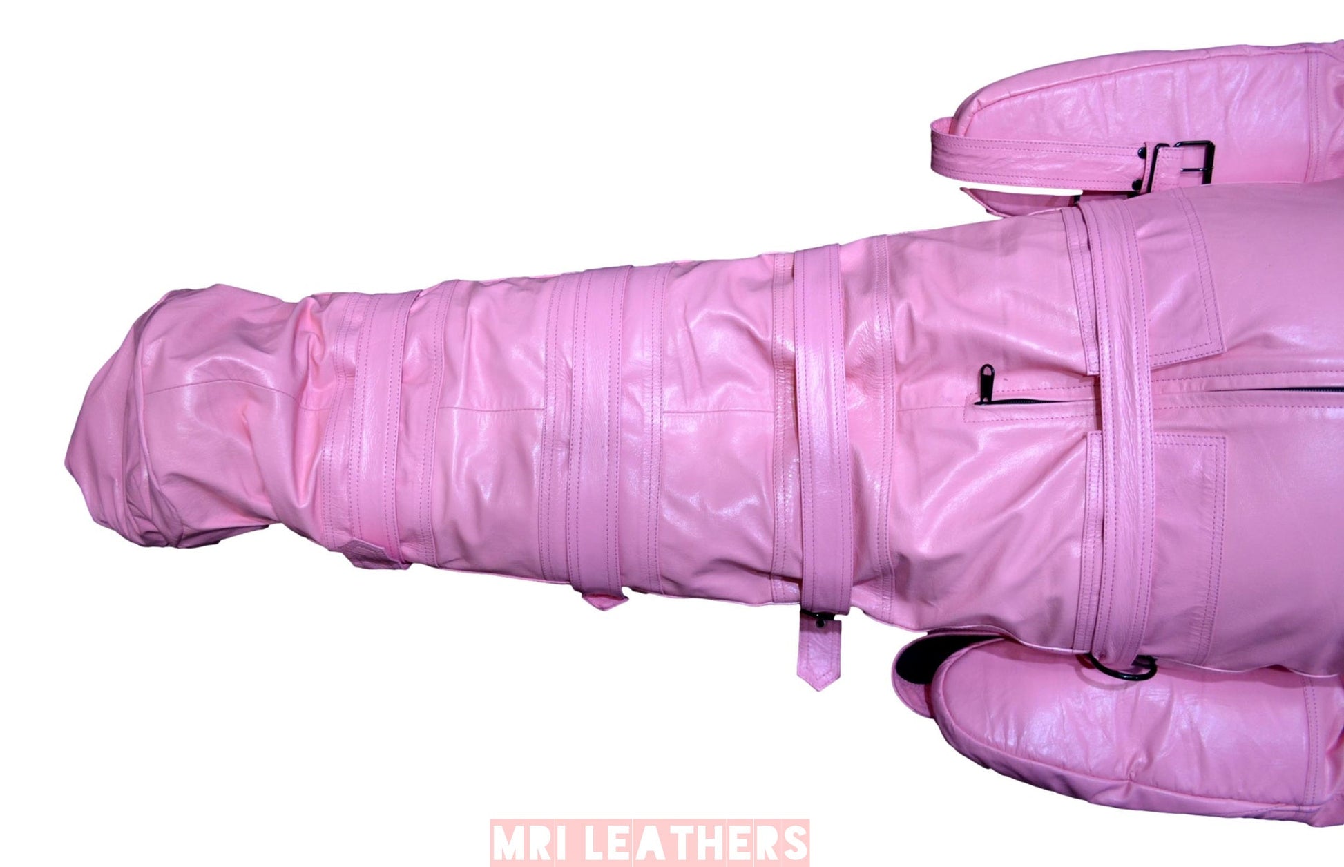 Real Pink Cow leather Sleep Sack Bondage Body Bag Bdsm Mummy Seductive Restricted Bondage Bag BDSM With Hood Heavy Duty belts Serious Bondage - MRI Leathers