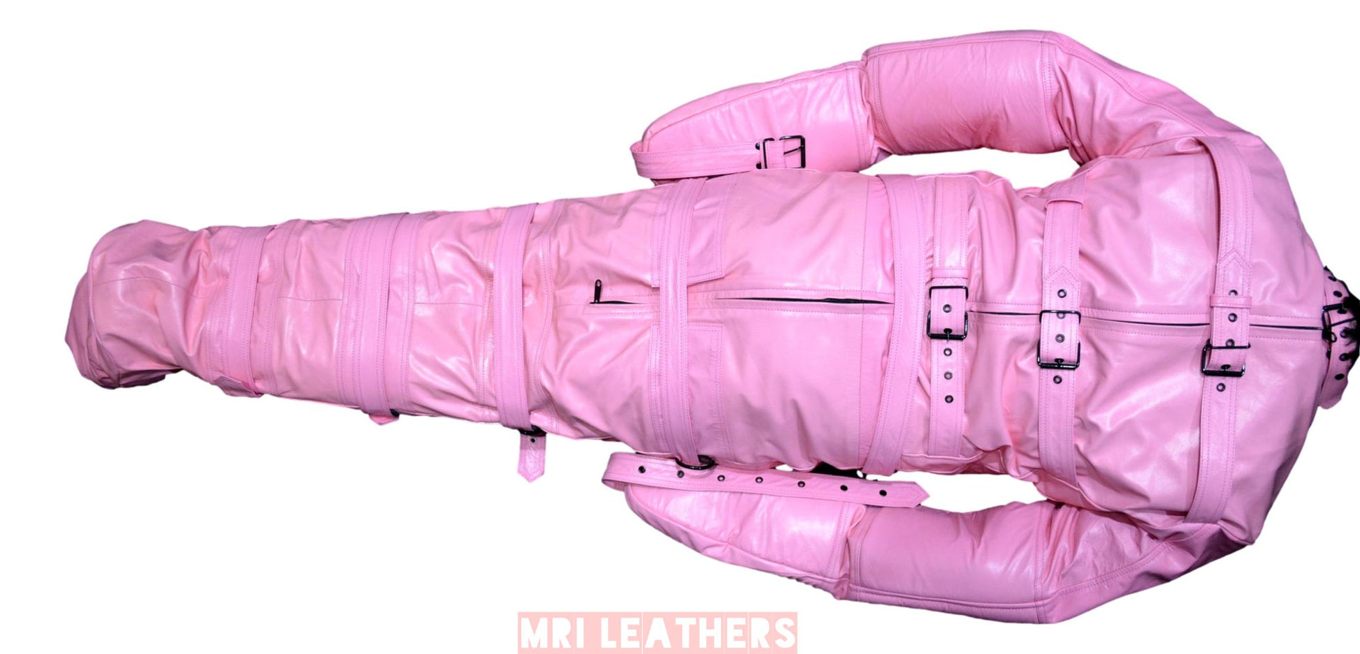 Real Pink Cow leather Sleep Sack Bondage Body Bag Bdsm Mummy Seductive Restricted Bondage Bag BDSM With Hood Heavy Duty belts Serious Bondage - MRI Leathers