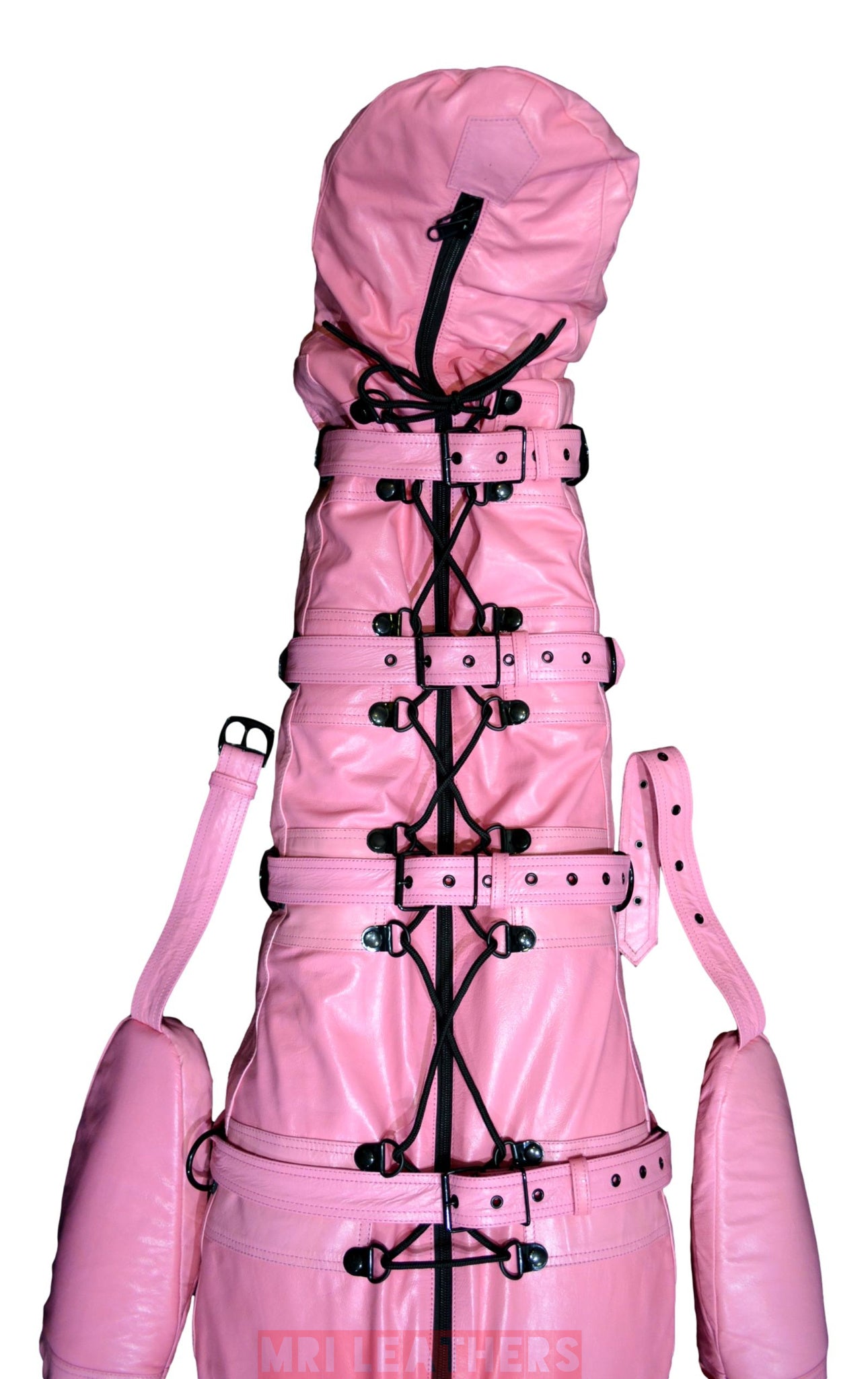 Real Pink Cow leather Sleep Sack Bondage Body Bag Bdsm Mummy Seductive Restricted Bondage Bag BDSM With Hood Heavy Duty belts Serious Bondage - MRI Leathers